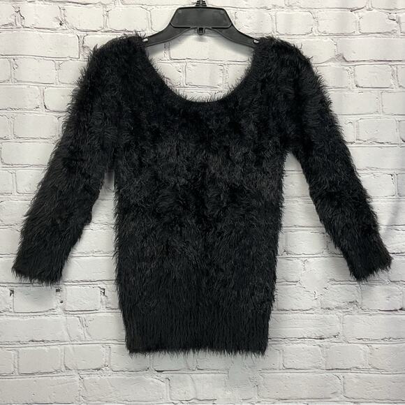 Hot Topic Eyelash Sweater Women's Size L Black Cozy Stretch Scoop Neck V Back - Picture 4 of 8